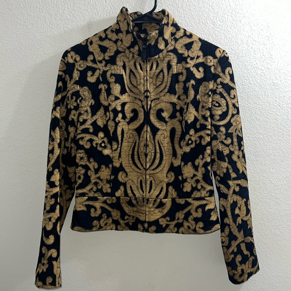 Vintage Earl Rutenberg Black and Gold Baroque Tapestry fitted Jacket sz S